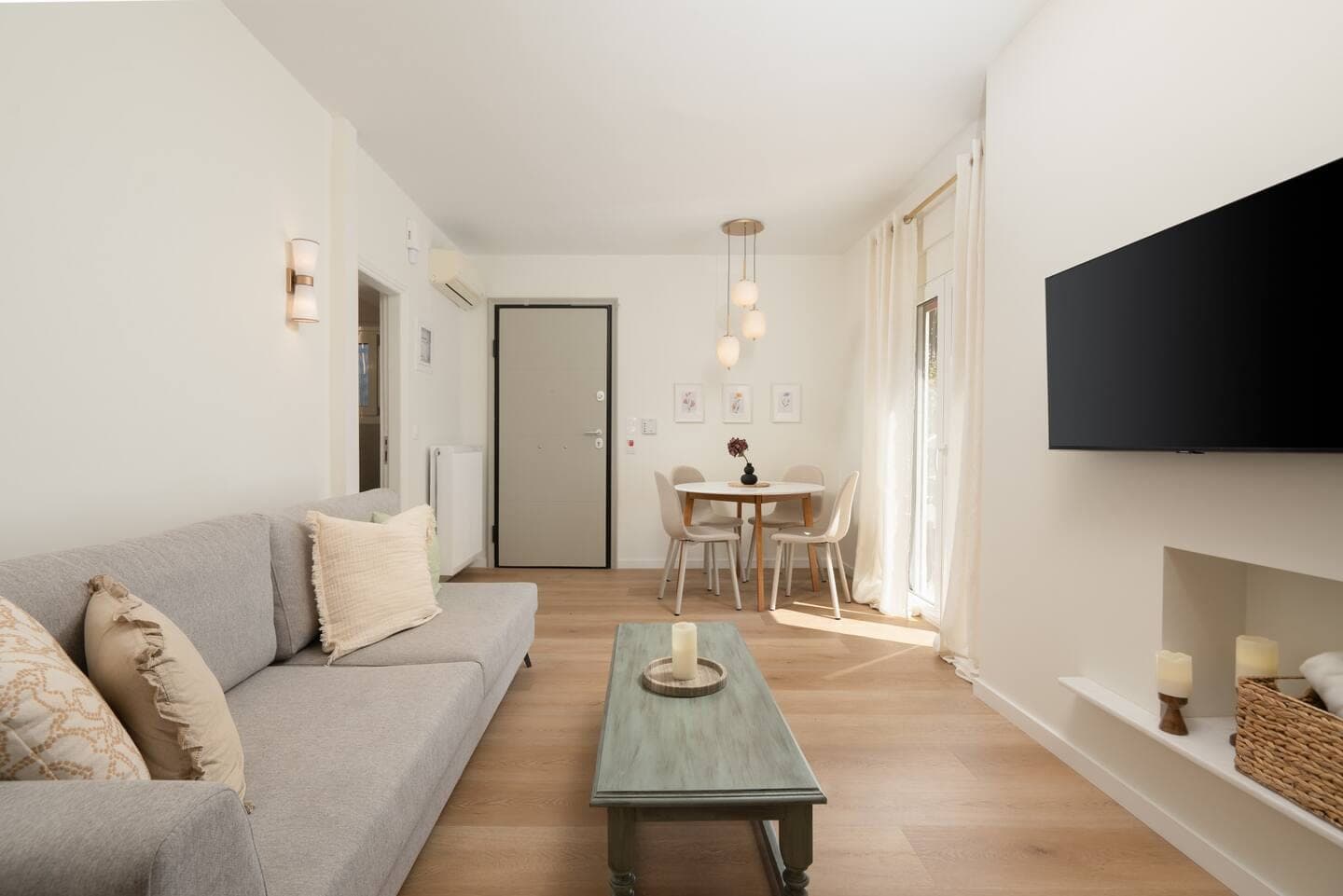 Living room with the dining nook beyond